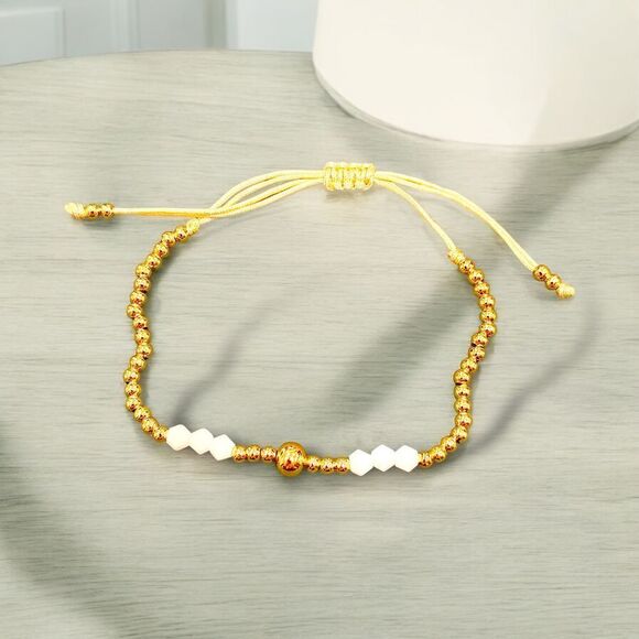 14K Gold-Plated Beaded Bracelet with White Accent Beads - Picture 2 of 2